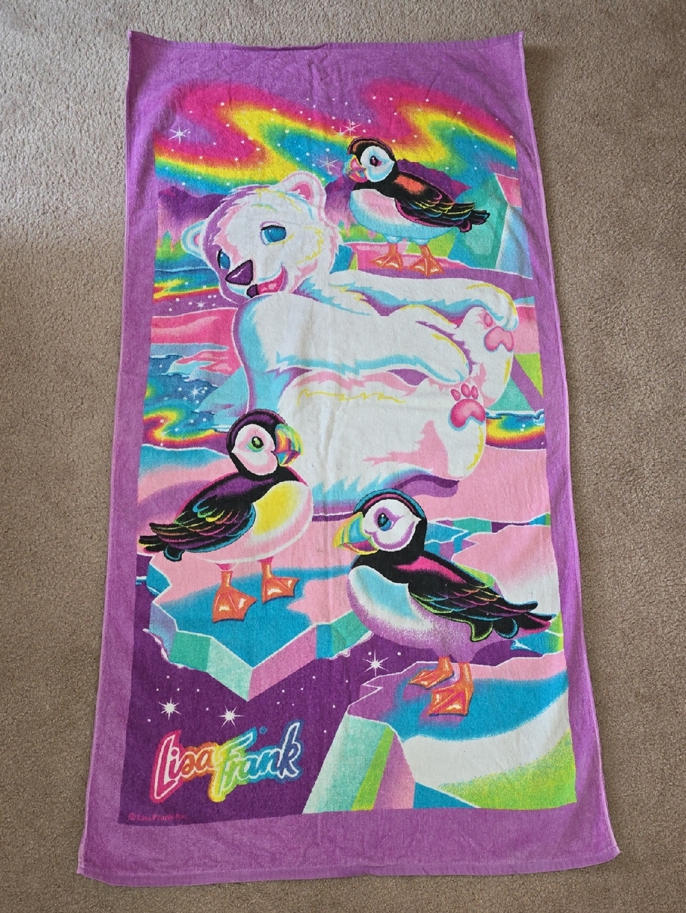 Vintage 90's Lisa Frank Roary Beach Towel